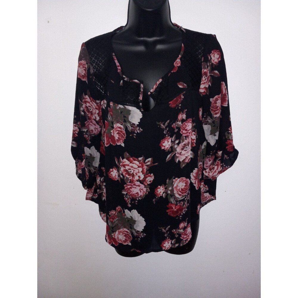 Black and red floral Rewind blouse